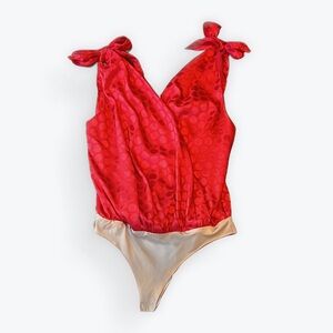 Red Polka Dot Bow Tie Strap Women's Bodysuit Size M